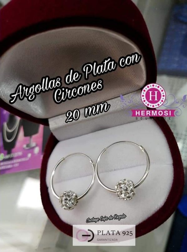 Argollas Plata con Circones 20 mm - PLATA LEY 925