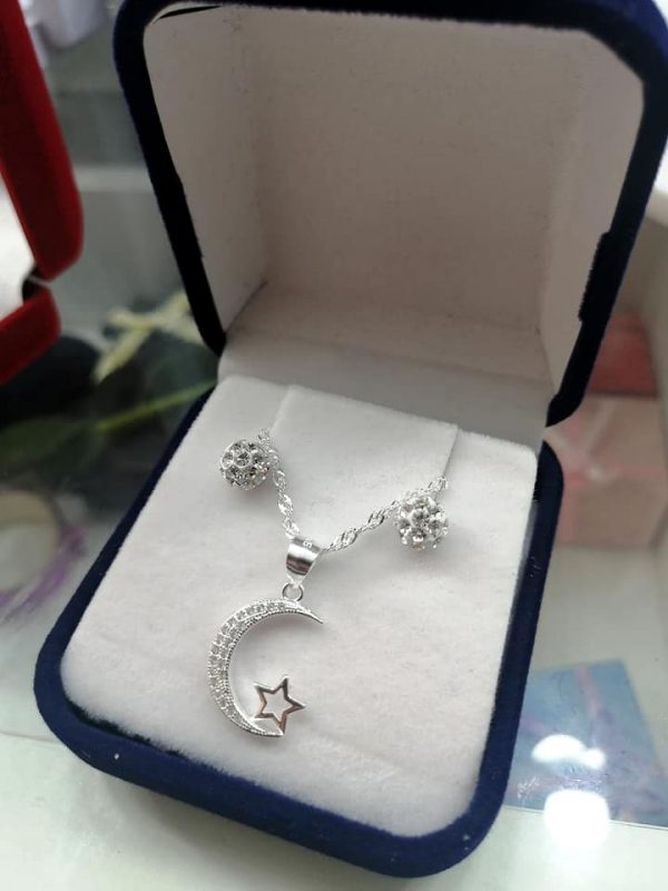 Conjunto Luna y estrella - Plata Ley 925 - Imagen 2