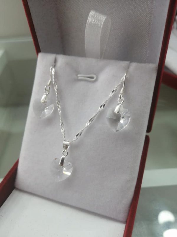 NUEVO!! Conjunto Corazones Cristales White  - Plata Ley 925 - Imagen 4