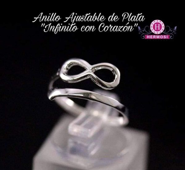 Anillo Ajustable Infinito Corazón  - Plata Ley 925