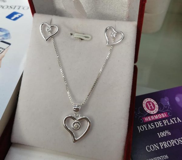 Conjunto Corazones con Circones - Plata Ley 925 - Imagen 3