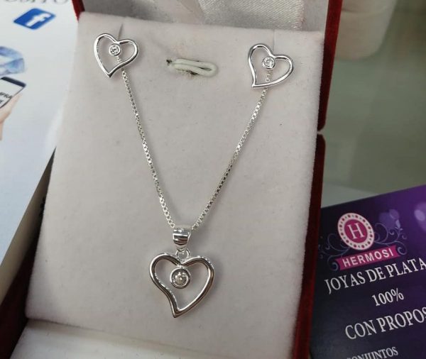 Conjunto Corazones con Circones - Plata Ley 925