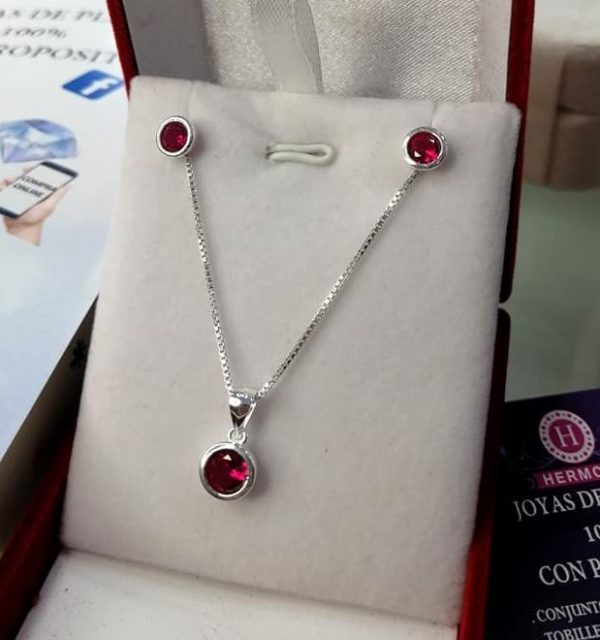 Conjunto Punto de Luz Circones Rojos  - Plata Ley 925