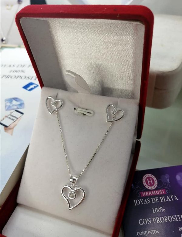 Conjunto Corazones con Circones - Plata Ley 925 - Imagen 2