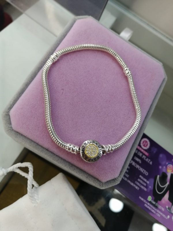 Pulsera Plata estilo Pandora para Charms - Broche de plata con Oro