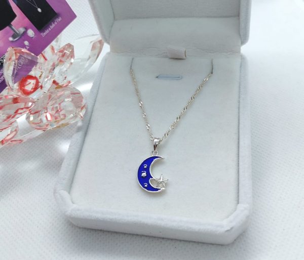 Collar Luna Azul Zafiro - Plata Ley 925 - Joyeria Hermosi