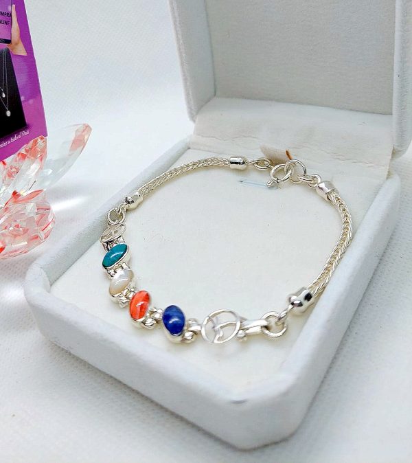 Pulsera con Piedras Naturales Multicolores - Plata Ley 925