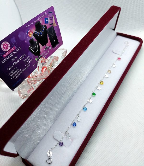 Pulsera Estrellas con Cristales Multicolores - Plata Ley 925 - Imagen 3