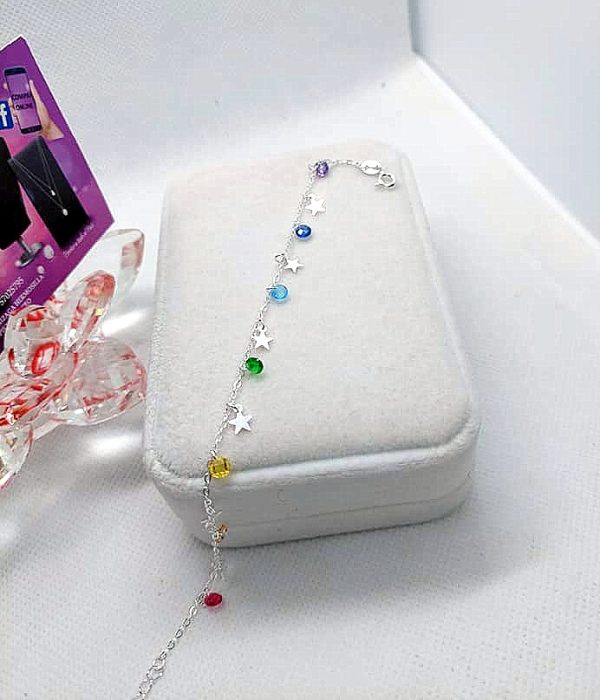 Pulsera Estrellas con Cristales Multicolores - Plata Ley 925 - Imagen 4