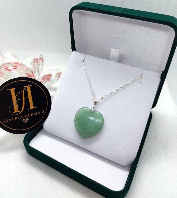 Collar Piedra Natural Jade Corazón – Plata Ley 925