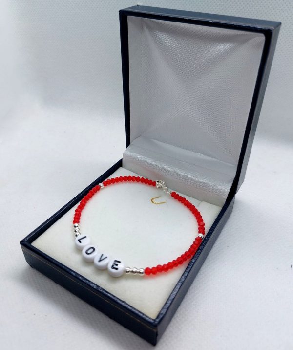 Pulsera Roja Protección con Cristales Rojos y AMOR - Plata Ley 925 - Imagen 3