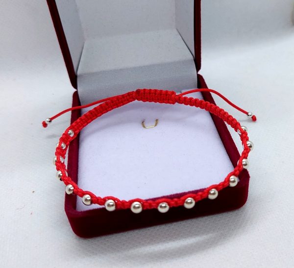 Pulsera de Hombre Ajustable Hilo Rojo con Esferas de Plata